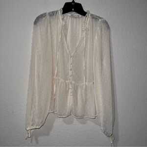 Zara Sheer Button-Down Long sleeve Blouse